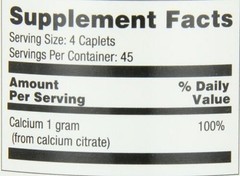 Optimum Calcium Citrate Dietary Supplement Caplets Supports Bone Health 180 Each