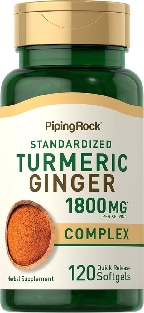 Piping Rock Turmeric and Ginger Supplement 1800mg | 120 Softgels | with Black |