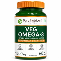Pure Nutrition Veg Omega-3 from Algae (1600mg), 60 Veg Capsules LONG EXPIRY