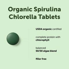 Organic Spirulina Chlorella Tablets, 720 Count | 4 Month Supply | 50/50 Algae…