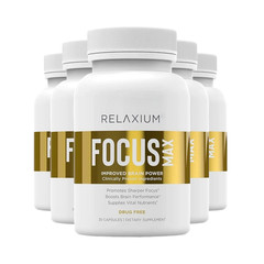5-Pack Relaxium Focus Max Capsules – Daily Focus and Brain Support – 300 Caps