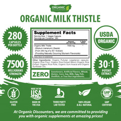 Organic Discounters USDA Organic Milk Thistle Extract Capsules, 280 Count, 7500
