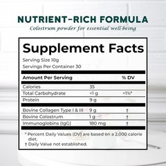 Bovine Colostrum Powder Grass Fed – Collagen Peptides 300g Unflavored Non-GMO