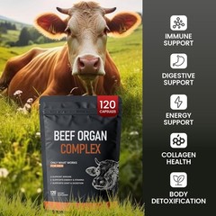Forgebody Beef Organ Complex Supplement for Men, 120 Capsules Grass Fed Beef …