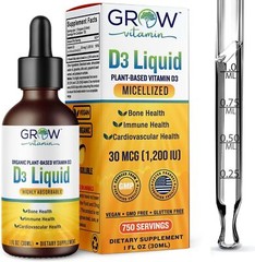 Grow Vitamin Micellized D3 Liquid, Plant Based Vitamin D3