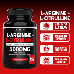 L Arginine L Citrulline Supplement 3000Mg (240 Capsules) Nitric Oxide Pills for