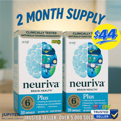 NEURIVA Plus Brain Supplement for Memory & Focus, 30 CT ea (2 Bottles) Exp 2027
