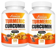 Turmeric Curcumin Supplement – 2100mg w/ Ginger & Black Pepper – Natural 240 cap