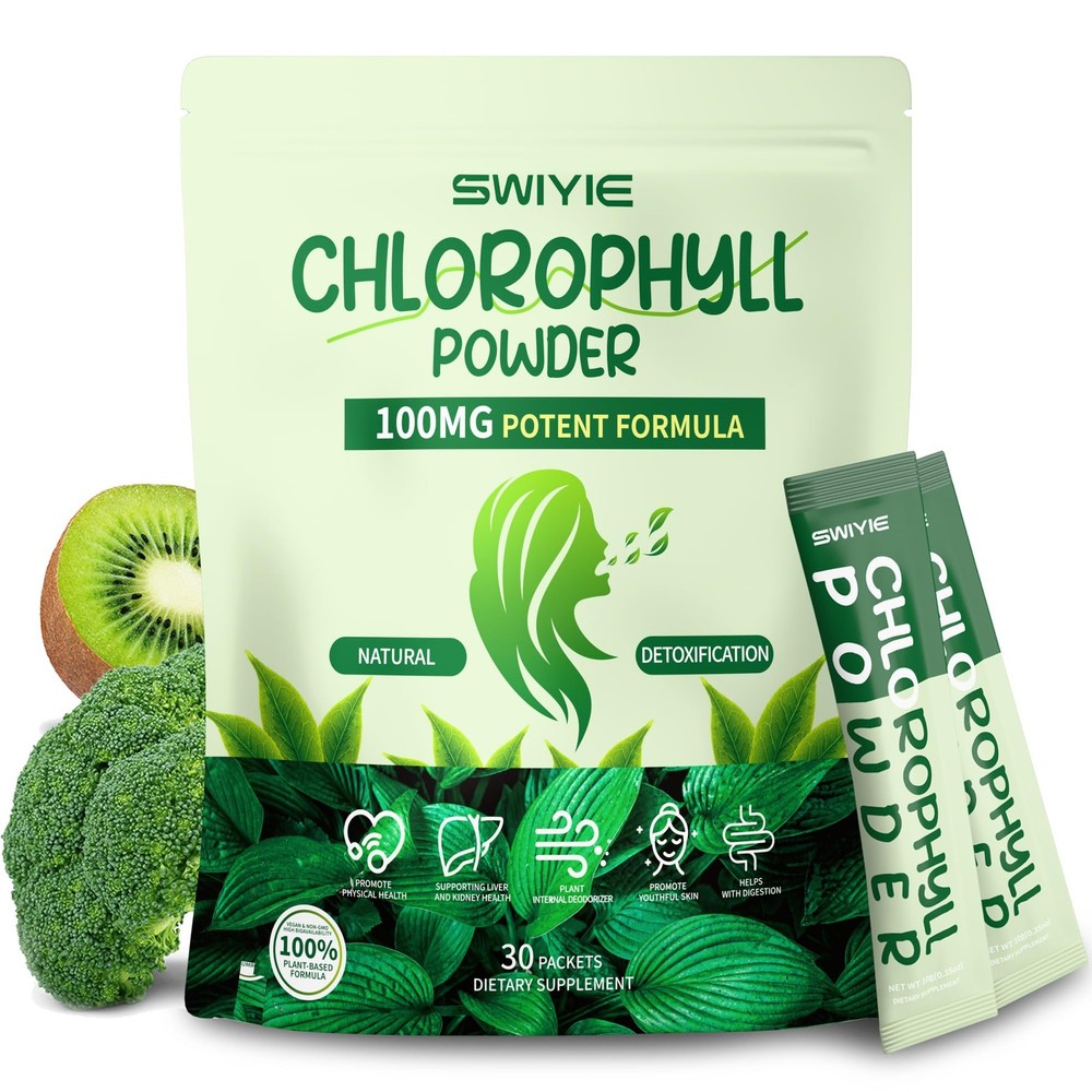 Swiyie Chlorophyll Powder 100mg Liquid Clorofila Natural Herbal Detox 30 Packets