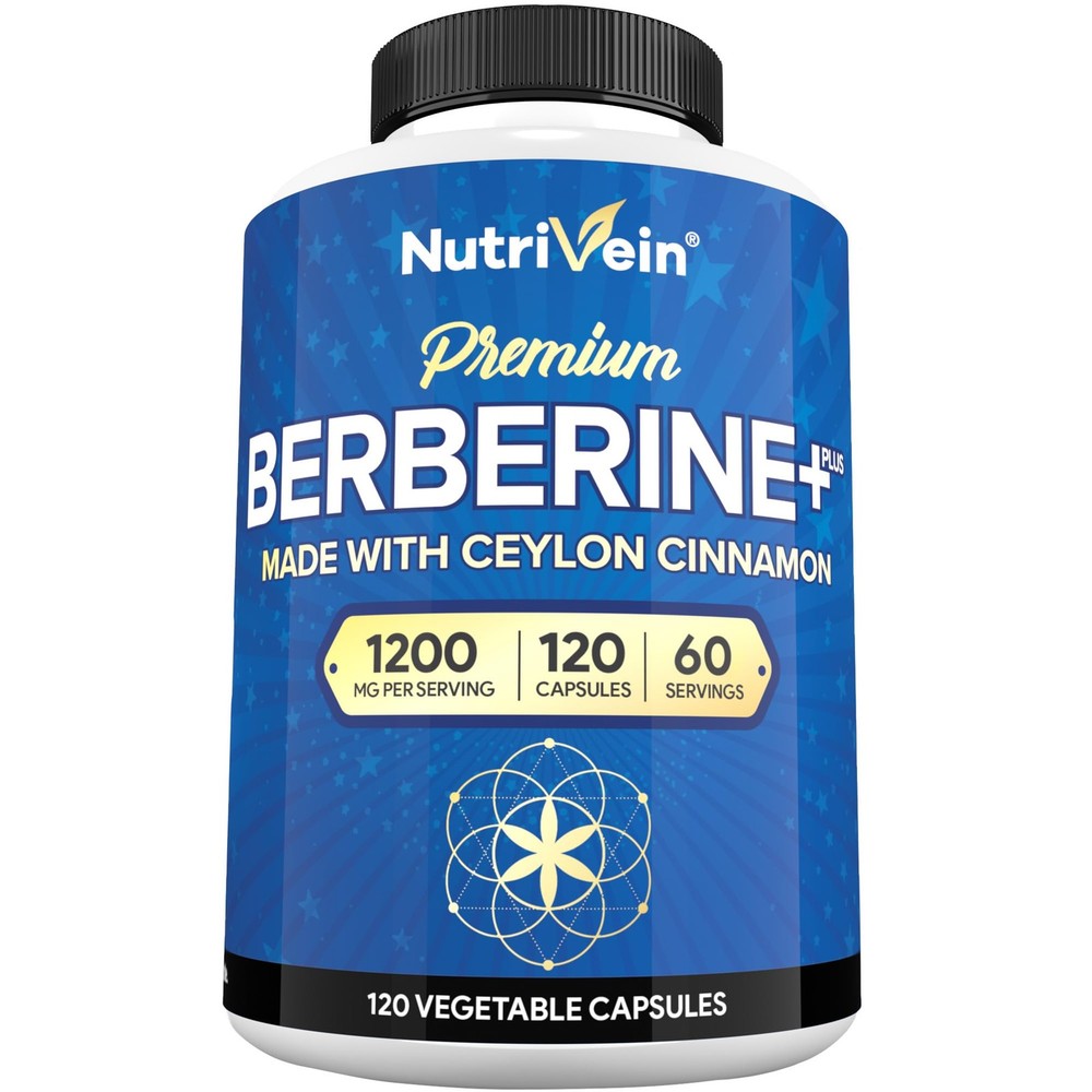 Nutrivein Premium Berberine HCL 1200 mg with Ceylon Cinnamon – 120 Capsules H…