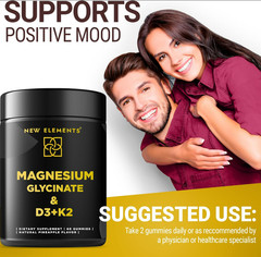 Magnesium Glycinate Gummies 500mg with D3+K2 Pineapple Flavor Bone Support Vegan