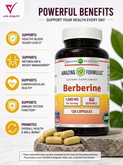 Amazing Nutrition 1000mg Berberine Hydrochloride Dietary Supplement 120 Counts