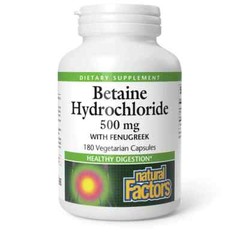 Natural Factors Betaine Hydrochloride with Fenugreek 500 mg [180 Capsules]