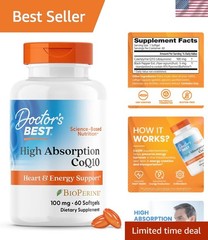 Naturally Fermented CoQ10 with BioPerine for Heart Health, 100mg, 60 Softgels