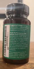 Peak Performance 3 in 1 Raw Whole Food Vitamin K – 30 Capsules, Expires 1/2025