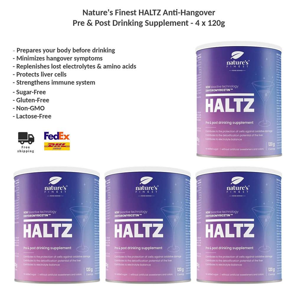 Nature’s Finest HALTZ Anti Hangover Pre & Post Drinking Supplement 4x130g