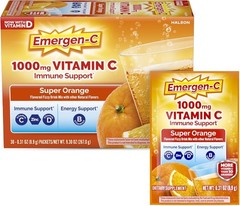 Emergen-C 1000mg Vitamin C Powder Super Orange 30 Count Immune Support Zinc