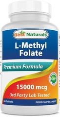 Best Naturals Methyl Folate 15000 mcg 60 Tablets Supports Brain Memory Health