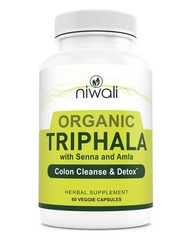 Niwali Organic Triphala with Senna & Amla 60 Veggie Capsules | Colon Cleanse Det