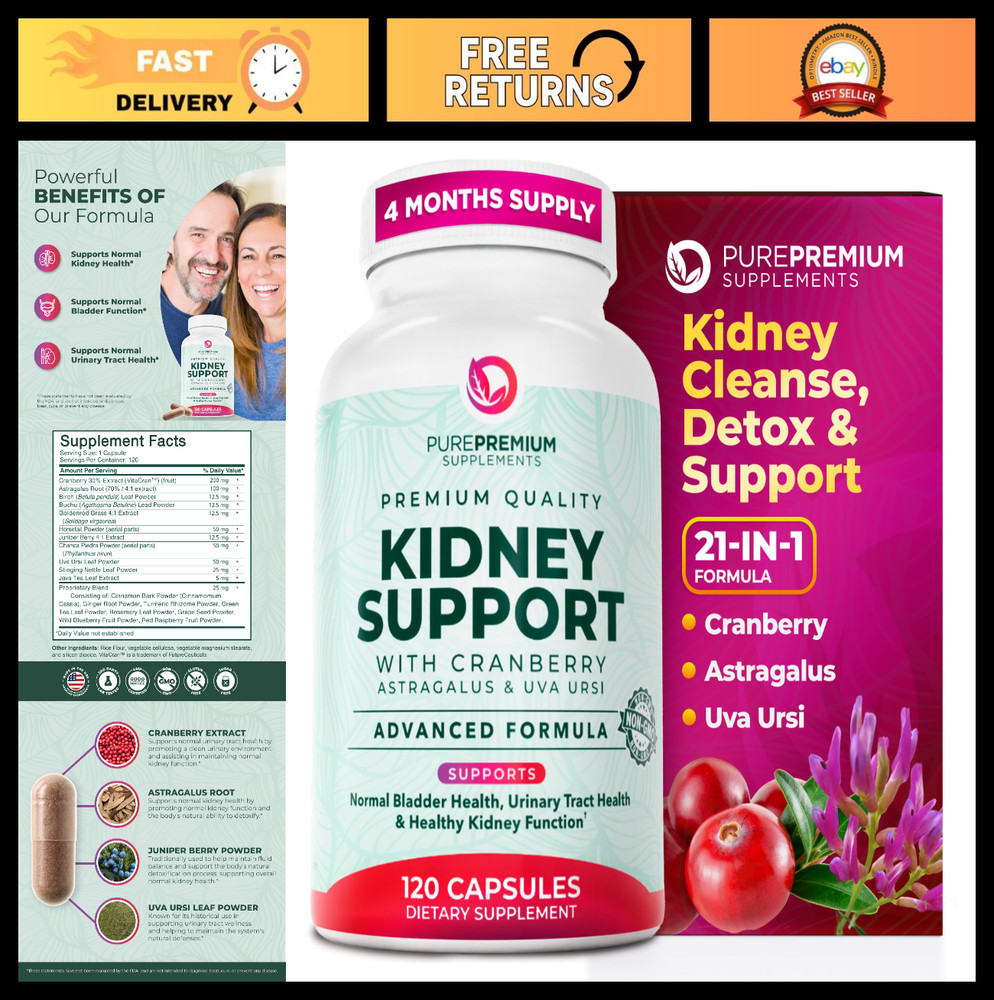 Kidney Support Supplement – Detox & Repair, 21-in-1 Complex, Cranberry & Astraga