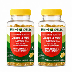 Spring Valley Omega-3 Mini Fish Oil 1000mg 2 Pack 120 Mini Softgels Heart Brain