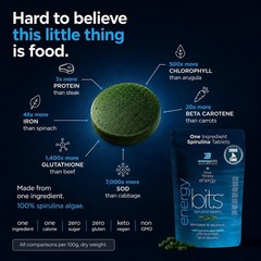 ENERGYBITS Spirulina Tablets, Cellular Energy, Protein, Vegan 1000 Tablets