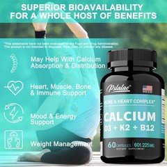 Calcium Capsules – with Vitamin D3, K2, B12, Immune, Bone, Muscle, Heart Health