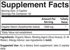 Organic Neem 1500Mg, 45 Servings, Vegetarian, Gluten Free, 90 Vegetarian Tablets