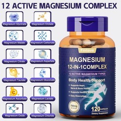 2 Pack Magnesium Complex 700mg, 12 Types for Sleep, Muscle & Bone, 240 Capsules