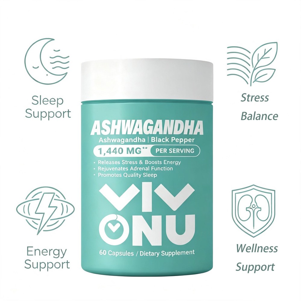 VivoNu Ashwagandha Black Pepper Capsules 60ct Immune Support Mood Sleep Health