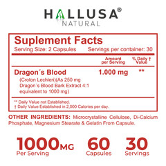 Hallusa Natural Dragon’s Blood capsules 1000mg – Croton Lechleri – 60 Count