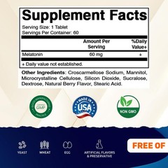 Melatonin 60mg Fast Dissolve Tablets – 2 Pack, Natural Berry Flavor, Sleep Aid,
