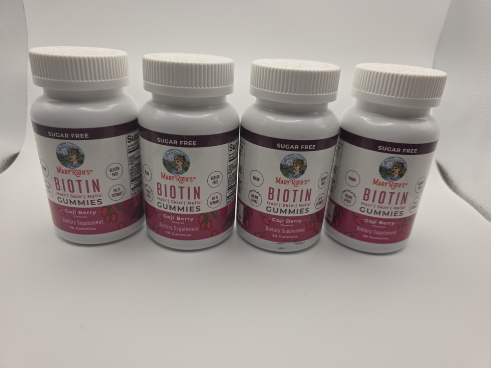 4 MaryRuth’s Biotin Hair Skin Nails Gummies Goji Berry Sugar Free. Exp: 8/2026