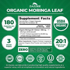 Zazzee USDA Organic Moringa Leaf 20:1 Extract, 180 180 Count (Pack of 1)