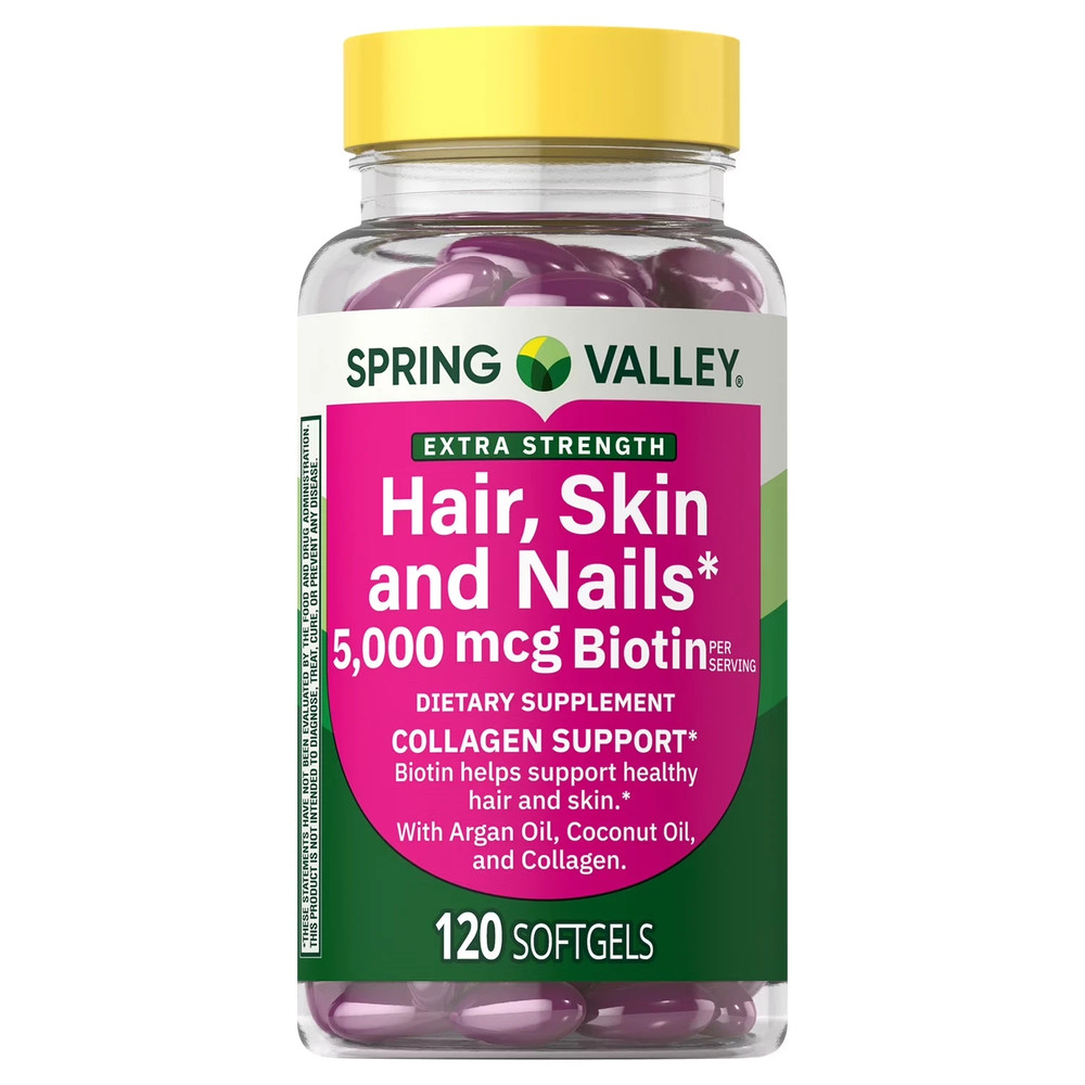 Spring Valley Biotin 5000 mcg, Hair Skin & Nails Support, 120 Softgels