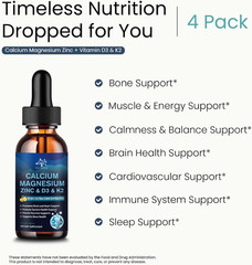 (4 Pack) 10 in 1 Calcium Magnesium Zinc Supplement, Magnesium Glycinate Complex