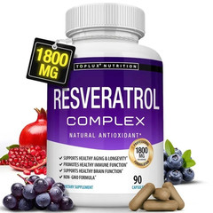 Toplux 1800mg Resveratrol Complex 90 Caps Non-GMO Antioxidant Anti-Aging Immune