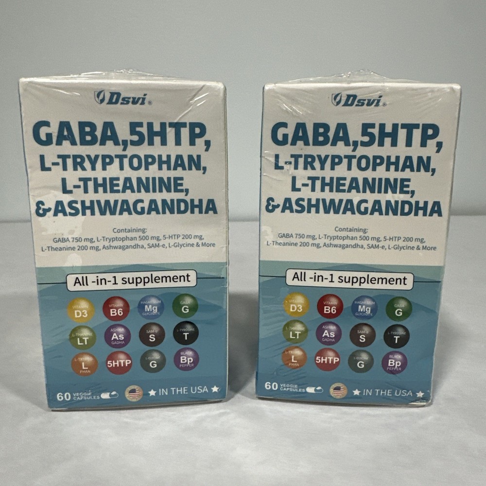 2 pack Dsvi GABA, 5-HTP, L-Tryptophan, L-Theanine, Ashwagandha – Exp 01/27
