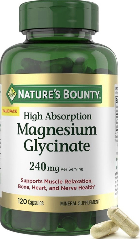 Nature’s Bounty Magnesium Glycinate 240mg High Absorption 120 Capsules Non-GMO