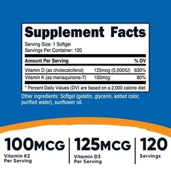 Nutricost Vitamin K2 (MK7) (100mcg) + Vitamin D3 (5000 IU) 120 Softgels – Glu…