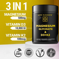 Magnesium Glycinate Gummies 500mg with D3+K2 Pineapple Flavor Bone Support Vegan