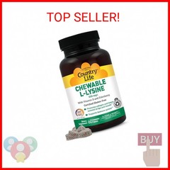 Country Life Chewable L-Lysine Supplement with Vitamin D and Elderberry, Immune