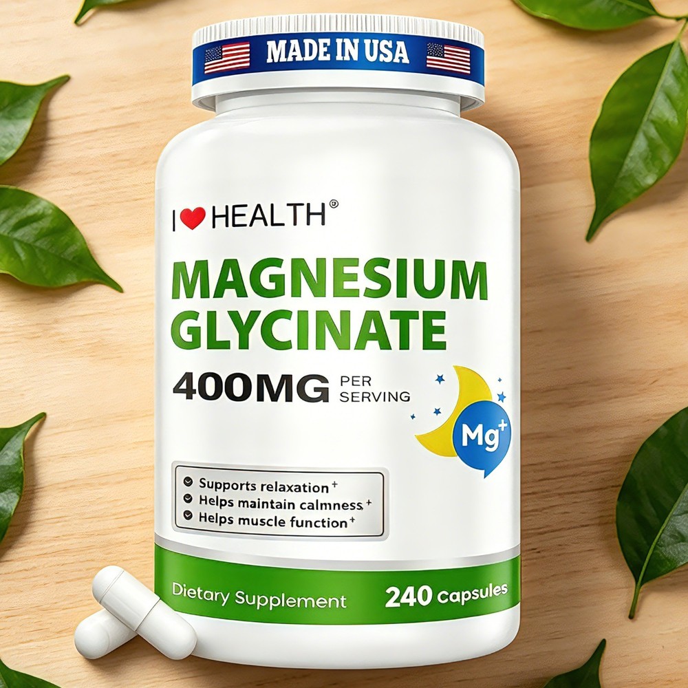 400mg Magnesium Glycinate 240 Count High Absorption Sleep Aid USA Made