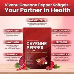 Pepper Cayenne Softgels Supplement, Supports Leg Vein, 240 Softgels /1Bag