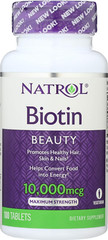 Natrol Biotin Maximum Strength 10,000 mcg, Healthy Hair Skin & Nails 100 Tablets