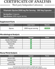 Pure Glycine 2000mg per Serving – 300 Capsules for Enhanced Brain Health Support