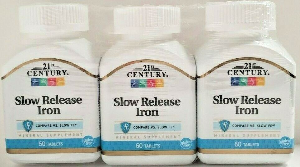 21st Century Slow Release Iron Tablets, 60 Count (Pack of 3) -Expiration 03-2024