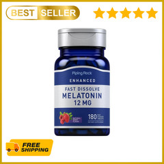 Piping Rock Melatonin 12 mg | 180 Tablets | for better sleep All Nights Non-GMO