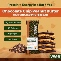 Verb Energy – Caffeinated Protein Bars Chocolate 1 count (Pack of 12), brown