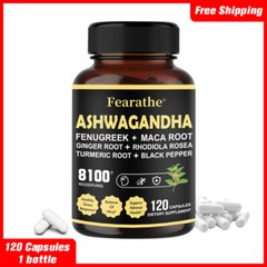Ashwagandha Root Extract Capsules Max Strength (8100mg eq) Stress Anxiety Immune